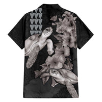 Hawaiian Turtle Love Couple Family Matching Puletasi and Hawaiian Shirt - Sweet Hibiscus and Kakau Pattern Grayscale Color LT03 - Polynesian Pride