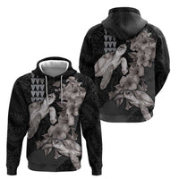 Hawaiian Turtle Love Couple Zip Hoodie - Sweet Hibiscus and Kakau Pattern Grayscale Color LT03 - Polynesian Pride