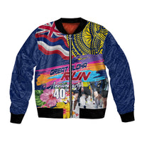 Hawaii Great Aloha Run 40th Anniversary Bomber Jacket Hibiscus and Kakau Pattern LT03 Unisex Blue - Polynesian Pride