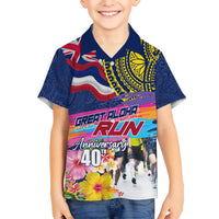 Hawaii Great Aloha Run 40th Anniversary Kid Hawaiian Shirt Hibiscus and Kakau Pattern LT03 Kid Blue - Polynesian Pride