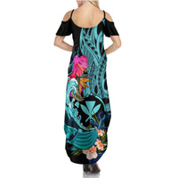 Hawaii Summer Maxi Dress Whale Mix Hibiscus and Kanaka Maoli LT03 - Polynesian Pride