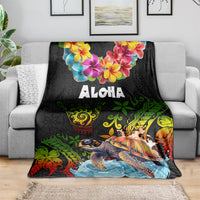 Hawaii Lei Day Blanket Hibiscus Wreath and Polynesian Pattern