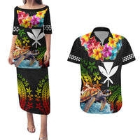 Hawaii Lei Day Couples Matching Puletasi and Hawaiian Shirt Hibiscus Wreath and Polynesian Pattern