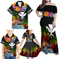 Hawaii Lei Day Family Matching Off Shoulder Maxi Dress and Hawaiian Shirt Hibiscus Wreath and Polynesian Pattern LT03 - Polynesian Pride
