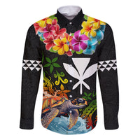 Hawaii Lei Day Family Matching Off Shoulder Maxi Dress and Hawaiian Shirt Hibiscus Wreath and Polynesian Pattern LT03 Dad's Shirt - Long Sleeve Black - Polynesian Pride