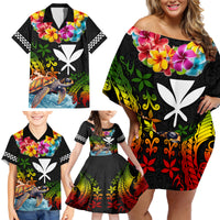 Hawaii Lei Day Family Matching Off Shoulder Short Dress and Hawaiian Shirt Hibiscus Wreath and Polynesian Pattern LT03 - Polynesian Pride