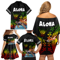 Hawaii Lei Day Family Matching Off Shoulder Short Dress and Hawaiian Shirt Hibiscus Wreath and Polynesian Pattern LT03 - Polynesian Pride