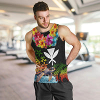 Hawaii Lei Day Men Tank Top Hibiscus Wreath and Polynesian Pattern LT03 Black - Polynesian Pride