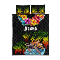 Hawaii Lei Day Quilt Bed Set Hibiscus Wreath and Polynesian Pattern