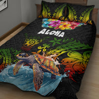 Hawaii Lei Day Quilt Bed Set Hibiscus Wreath and Polynesian Pattern