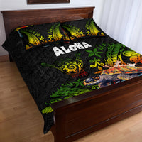Hawaii Lei Day Quilt Bed Set Hibiscus Wreath and Polynesian Pattern