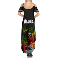 Hawaii Lei Day Summer Maxi Dress Hibiscus Wreath and Polynesian Pattern LT03 - Polynesian Pride