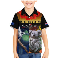 Australia and New Zealand ANZAC Day Family Matching Mermaid Dress and Hawaiian Shirt Tui Bird and Koala mix Maori and Aboriginal Pattern LT03 Son's Shirt Black - Polynesian Pride