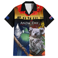 Australia and New Zealand ANZAC Day Family Matching Off Shoulder Maxi Dress and Hawaiian Shirt Tui Bird and Koala mix Maori and Aboriginal Pattern LT03 Dad's Shirt - Short Sleeve Black - Polynesian Pride
