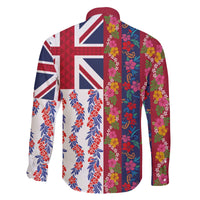 Hawaiian Lei Family Matching Off The Shoulder Long Sleeve Dress and Hawaiian Shirt National Flag Striped Style