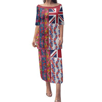 Hawaiian Lei Family Matching Puletasi and Hawaiian Shirt National Flag Striped Style LT03 Mom's Dress Red - Polynesian Pride