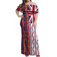 Hawaiian Lei Off Shoulder Maxi Dress National Flag Striped Style LT03 Women Red - Polynesian Pride