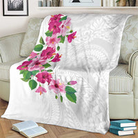 Hawaiian Hibiscus and Art Polynesian Tattoo Blanket White Color