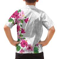 Hawaiian Hibiscus and Art Polynesian Tattoo Family Matching Long Sleeve Bodycon Dress and Hawaiian Shirt White Color