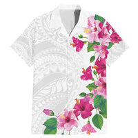 Hawaiian Hibiscus and Art Polynesian Tattoo Family Matching Mermaid Dress and Hawaiian Shirt White Color