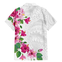 Hawaiian Hibiscus and Art Polynesian Tattoo Family Matching Mermaid Dress and Hawaiian Shirt White Color