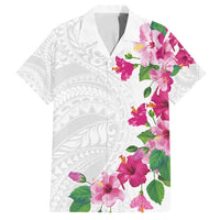 Hawaiian Hibiscus and Art Polynesian Tattoo Family Matching Off Shoulder Maxi Dress and Hawaiian Shirt White Color