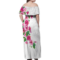 Hawaiian Hibiscus and Art Polynesian Tattoo Family Matching Off Shoulder Maxi Dress and Hawaiian Shirt White Color