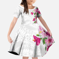 Hawaiian Hibiscus and Art Polynesian Tattoo Family Matching Puletasi and Hawaiian Shirt White Color
