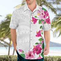 Hawaiian Hibiscus and Art Polynesian Tattoo Hawaiian Shirt White Color