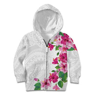 Hawaiian Hibiscus and Art Polynesian Tattoo Kid Hoodie White Color
