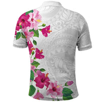 Hawaiian Hibiscus and Art Polynesian Tattoo Polo Shirt White Color