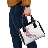 Hawaiian Hibiscus and Art Polynesian Tattoo Shoulder Handbag White Color