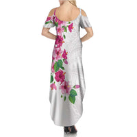 Hawaiian Hibiscus and Art Polynesian Tattoo Summer Maxi Dress White Color