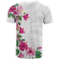 Hawaiian Hibiscus and Art Polynesian Tattoo T Shirt White Color
