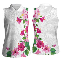 Hawaiian Hibiscus and Art Polynesian Tattoo Women Sleeveless Polo Shirt White Color LT03 - Polynesian Pride