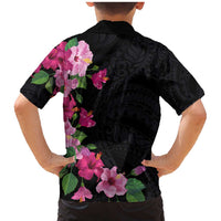 Hawaiian Hibiscus and Art Polynesian Tattoo Family Matching Mermaid Dress and Hawaiian Shirt Black Color