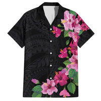 Hawaiian Hibiscus and Art Polynesian Tattoo Hawaiian Shirt Black Color