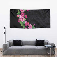 Hawaiian Hibiscus and Art Polynesian Tattoo Tapestry Black Color LT03 - Polynesian Pride