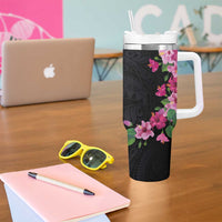 Hawaiian Hibiscus and Art Polynesian Tattoo Tumbler With Handle Black Color