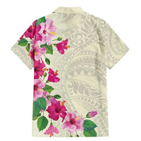 Hawaiian Hibiscus and Art Polynesian Tattoo Family Matching Mermaid Dress and Hawaiian Shirt Beige Color