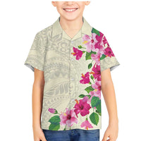 Hawaiian Hibiscus and Art Polynesian Tattoo Family Matching Mermaid Dress and Hawaiian Shirt Beige Color