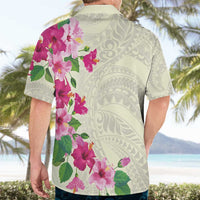 Hawaiian Hibiscus and Art Polynesian Tattoo Hawaiian Shirt Beige Color