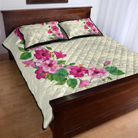 Hawaiian Hibiscus and Art Polynesian Tattoo Quilt Bed Set Beige Color