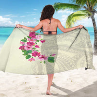 Hawaiian Hibiscus and Art Polynesian Tattoo Sarong Beige Color