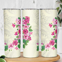 Hawaiian Hibiscus and Art Polynesian Tattoo Skinny Tumbler Beige Color