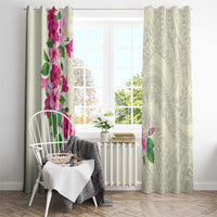 Hawaiian Hibiscus and Art Polynesian Tattoo Window Curtain Beige Color