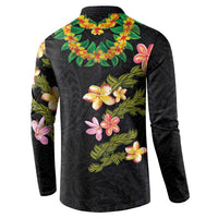 Hawaiian Lei Plumeria and Tropical Leaves Button Sweatshirt Watercolor Style