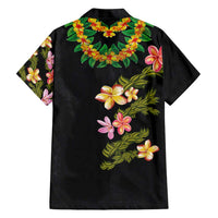 Hawaiian Lei Plumeria and Tropical Leaves Family Matching Off Shoulder Maxi Dress and Hawaiian Shirt Watercolor Style