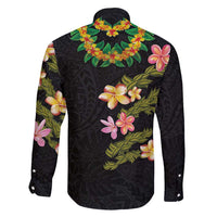 Hawaiian Lei Plumeria and Tropical Leaves Family Matching Off Shoulder Maxi Dress and Hawaiian Shirt Watercolor Style