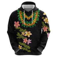 Hawaiian Lei Plumeria and Tropical Leaves Hoodie Watercolor Style